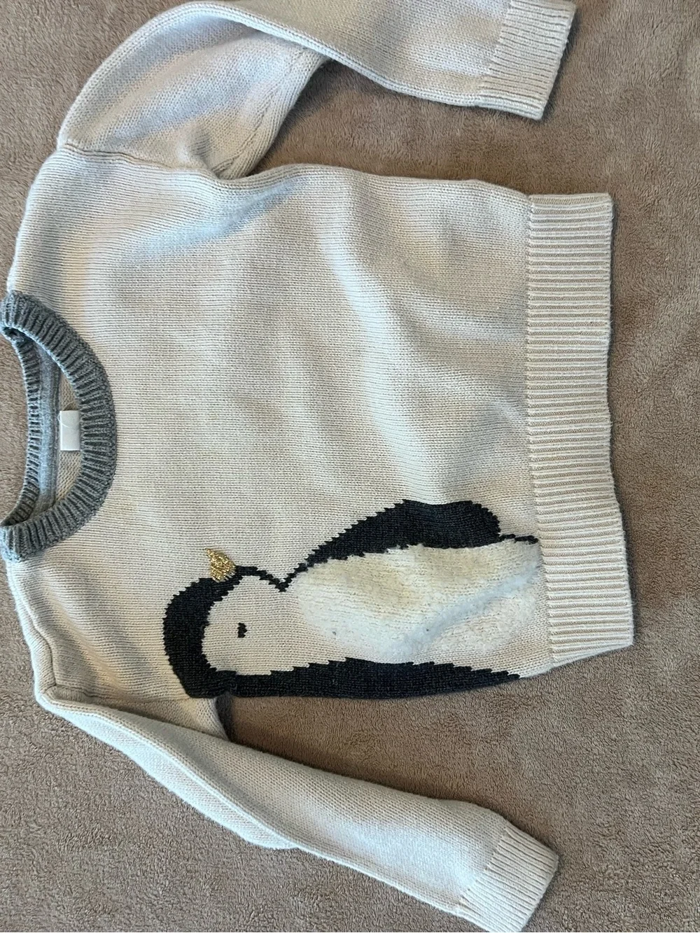 GAP Cream Penguin Knit Sweater with Black and Gray Trim
